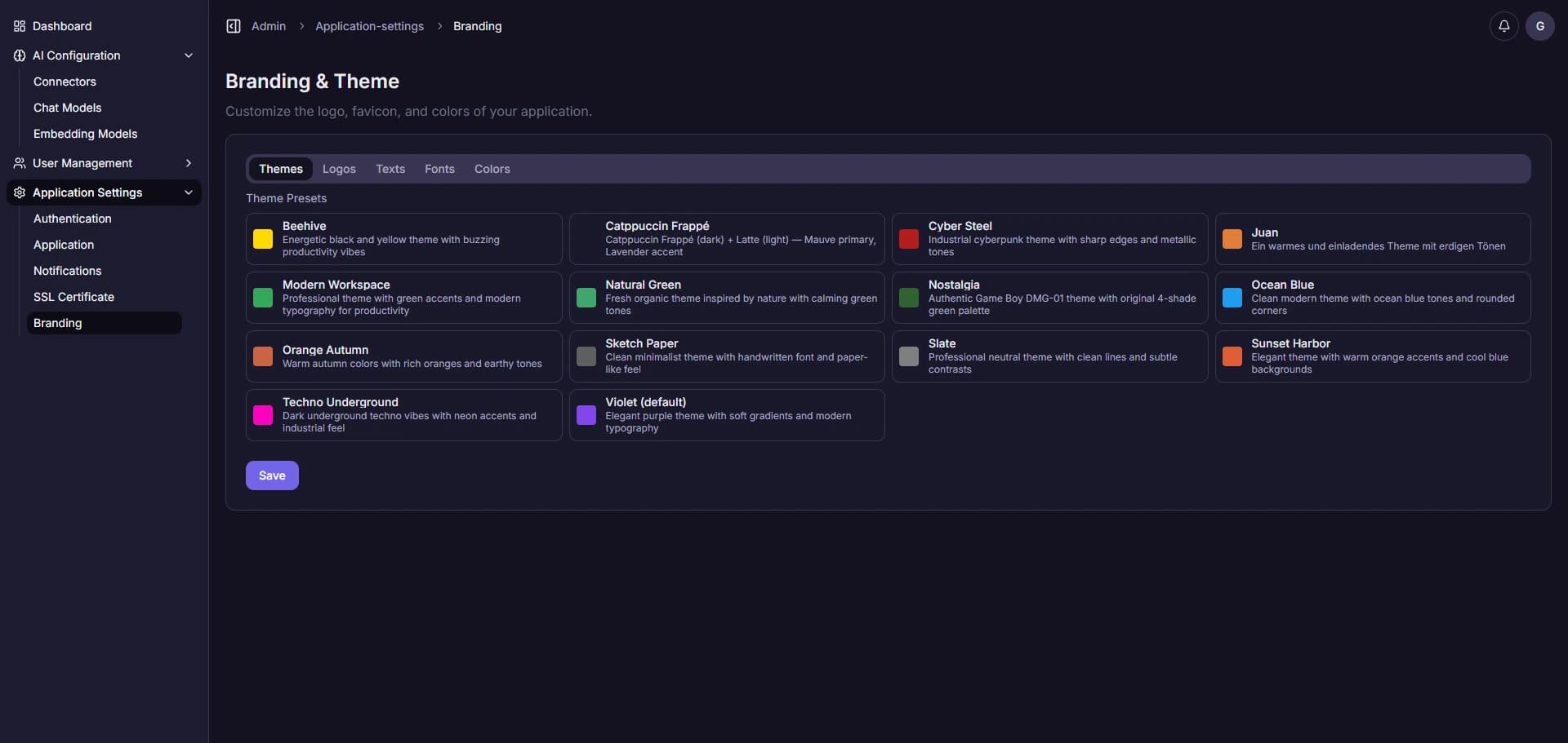 Branding Settings Page Screenshot