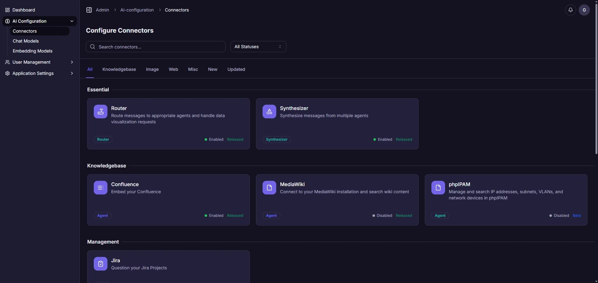 Connectors Page Screenshot